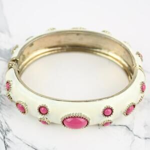 Vintage Sequin Enamel Cabochon Hinged Bracelet
